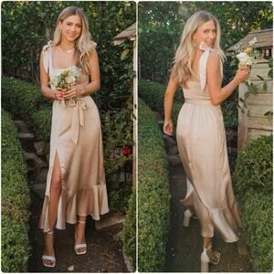 show me your mumu claire midi dress champagne luxe satin women medium